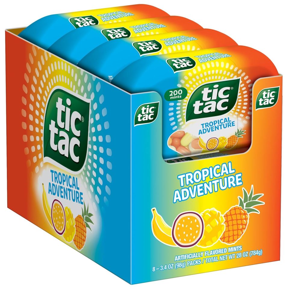 Tic Tac Tropical Adventure Fruit Flavored Mints. Bulk 8 Pack. On-The-Go Refreshment. 3.4 oz Each