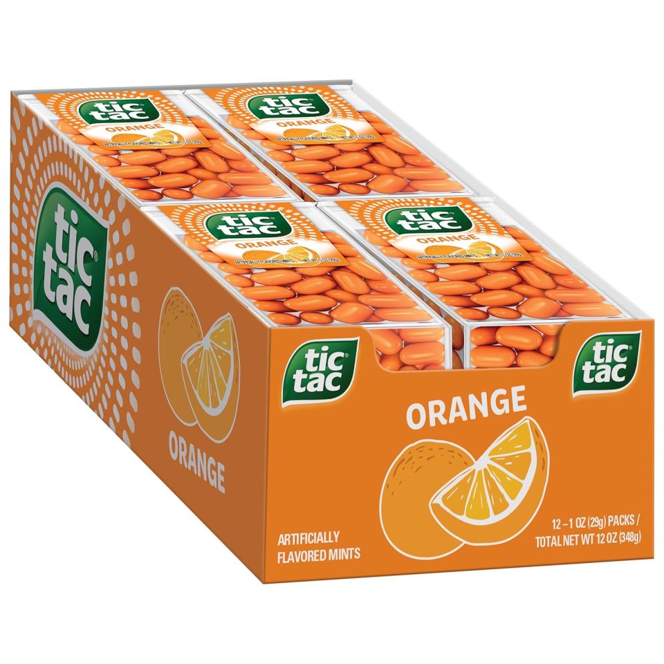 Tic Tac Orange Flavored Mints. Bulk 12 Pack. On-The-Go Refreshment. 1 Oz Each