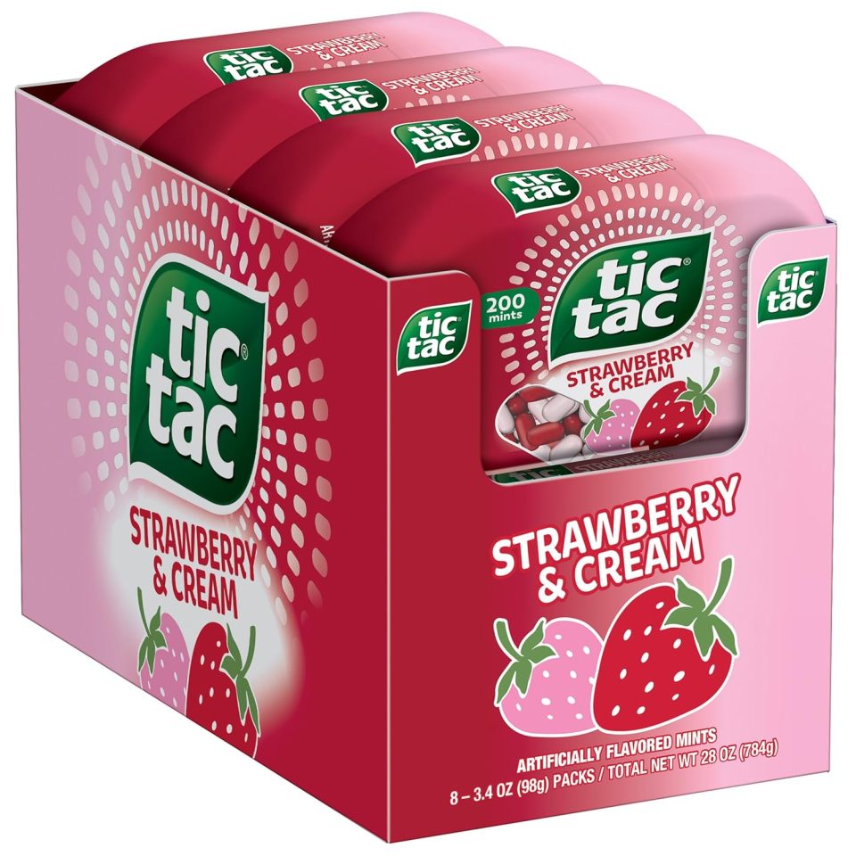 Tic Tac Strawberry & Cream Flavored Mints. Bulk 8 Pack. On-The-Go Refreshment. 3.4 oz Each