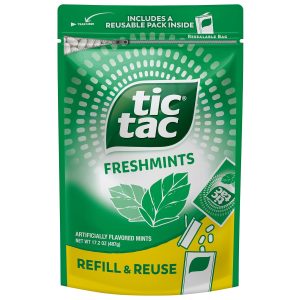 Tic Tac Bulk Resealable Refill Bag. Freshmint Breath Mints. On-The-Go Refreshment. Includes Empty Refillable Pack. 17.2 oz