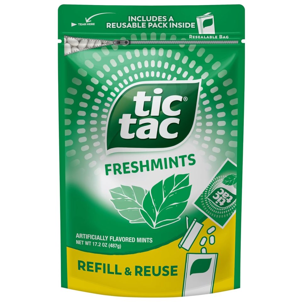 Tic Tac Bulk Resealable Refill Bag. Freshmint Breath Mints. On-The-Go Refreshment. Includes Empty Refillable Pack. 17.2 oz