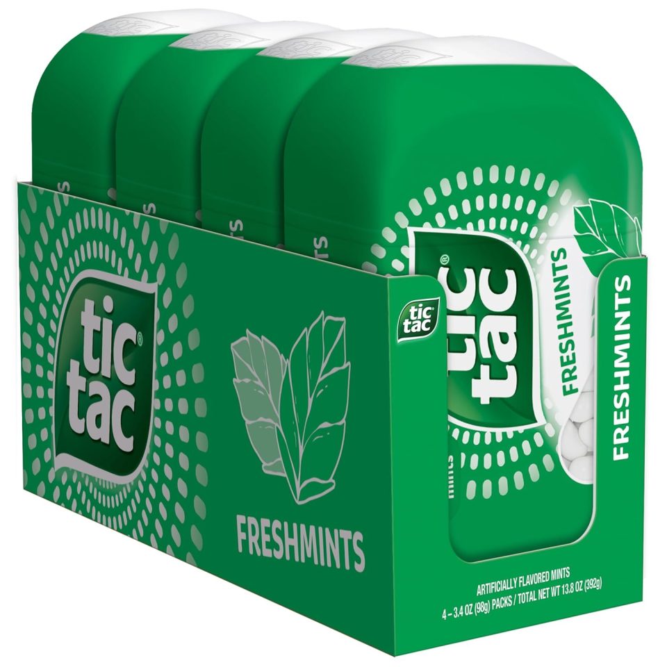 Tic Tac Freshmint Breath Mints. 4 Bottle Packs. On-The-Go Refreshment. 3.4 oz Each