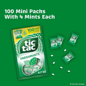 Tic Tac Freshmints. Bulk Bag with 100 Mini Packs (4 Mints each). Share-Size. On-the-Go Mints. 6.7 oz