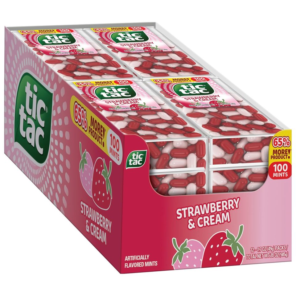 Tic Tac Strawberry & Cream Mints. Bulk 12 Pack. On-The-Go Refreshment. 1.7 oz Each