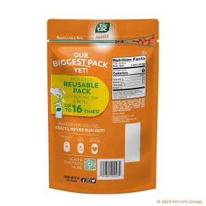 Tic Tac Bulk Resealable Refill Bag. Orange Flavored Mints. On-The-Go Refreshment. Includes Empty Refillable Pack. 17.2 oz