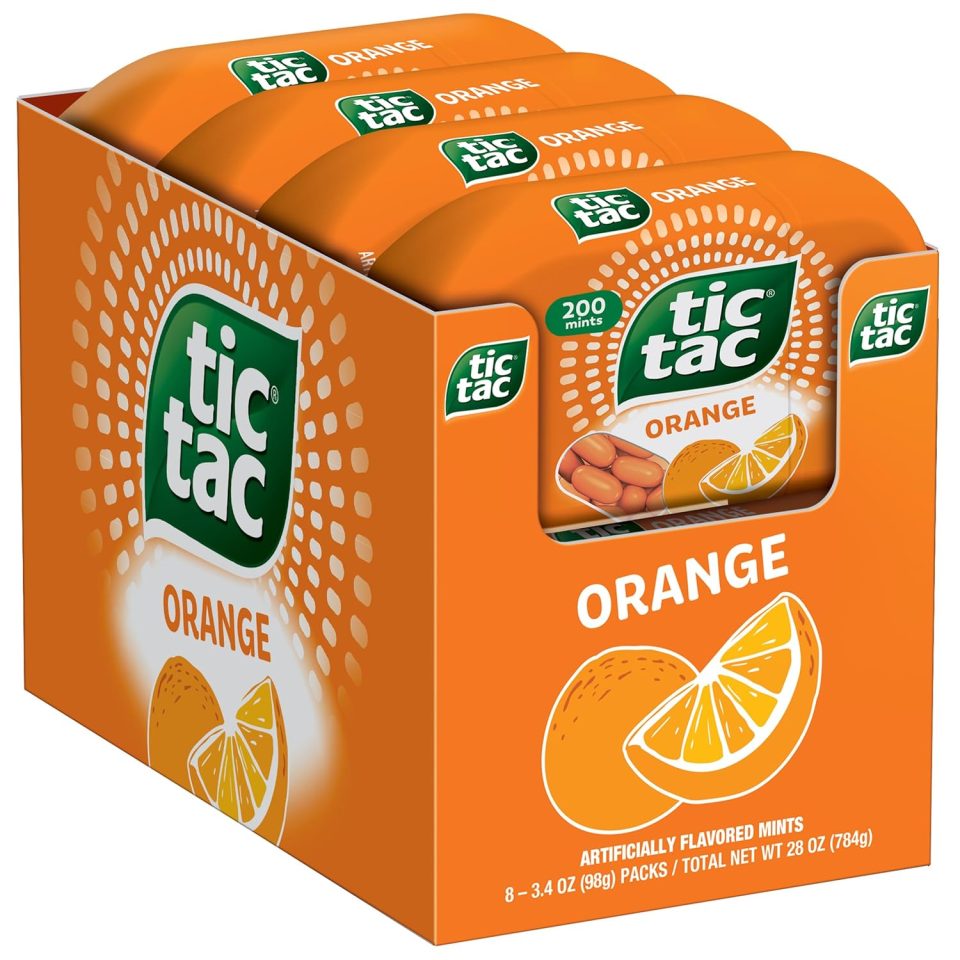 Tic Tac. Orange Flavored Mints. 8 Count. On-The-Go Refreshment. 3.4 Oz Each