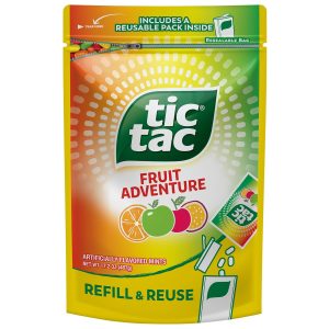 Tic Tac Bulk Resealable Refill Bag. Fruit Adventure Mints. On-The-Go Refreshment. Includes Empty Refillable Pack. 17.2 oz