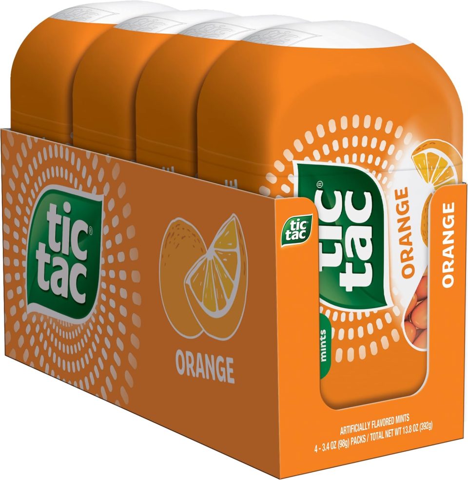 Tic Tac Orange Flavored Mints. 4 Bottle Packs. On-The-Go Refreshment. 3.4 oz Each