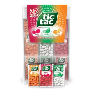 Tic Tac Variety Pack Mega Box. Bulk 27 Packs. Cherry. Freshmints. Orange. Refreshing Fruity Mints. Classic Box. 17.14 oz