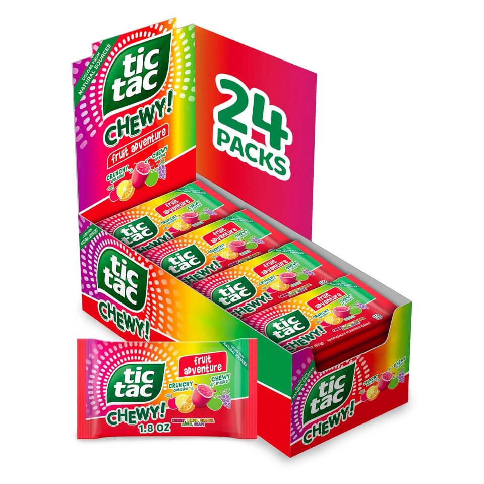 TIC TAC CHEWY! Fruit Adventure Candy. Bulk 24 Pack. Fruit Candy. 1.8 oz Each (Packaging May Vary)
