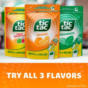 Tic Tac Bulk Resealable Refill Bag. Orange Flavored Mints. On-The-Go Refreshment. Includes Empty Refillable Pack. 17.2 oz